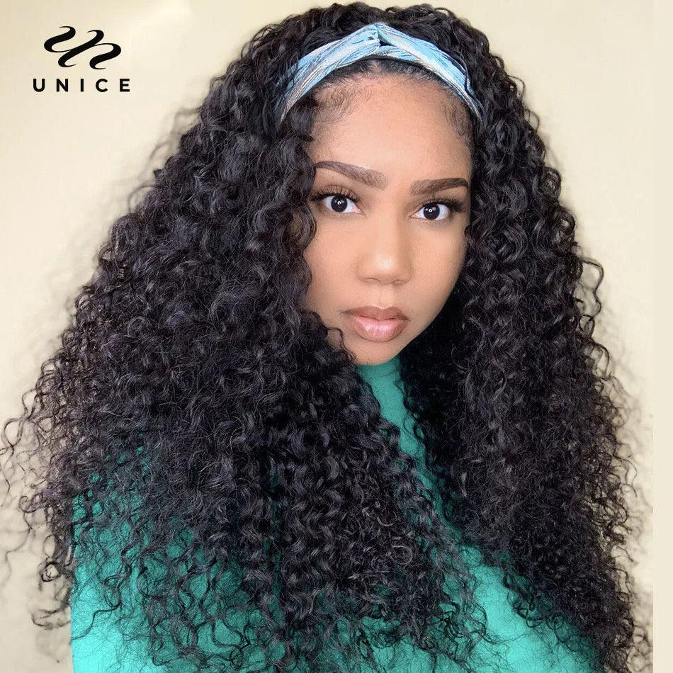 UNice Curly Headband Wigs 100% Human Hair Glueless Wig Beginner Friendly