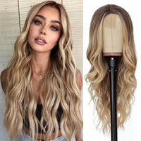Synthetic Long Lace Wavy Wig for Women 26 Inch Middle Part Curly Natural Looking Heat Resistant Fiber for Daily Party Christmas