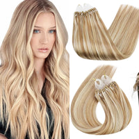 50 Strands Microlink Human Hair Extensions 100% Real Natual Microloop hair Extensions 30g Fish Line Micro Beads for Add Volume