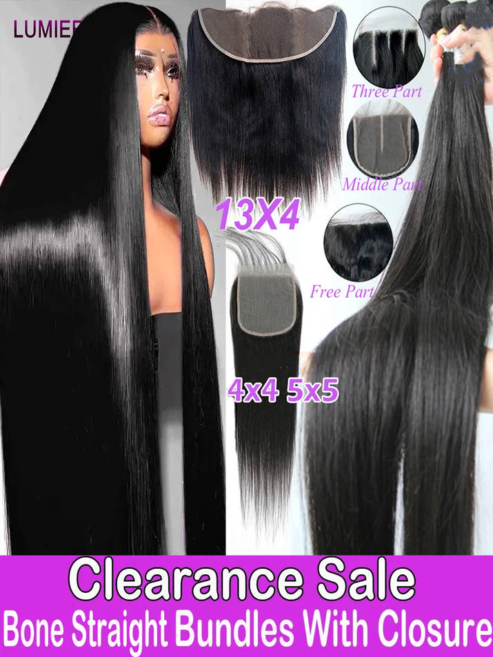 8-30 '' Wholesale Bone Straight Human Hair Bundle With Closure Frontal HD Transparent Peruvian 100% Raw Virgin15A Hair Extension
