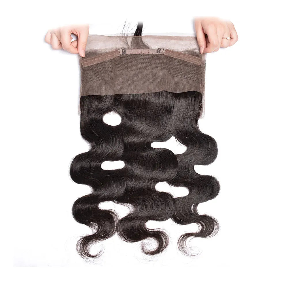 Body Wave Human Hair 360 Lace Frontal Closure 10 - 22 inch Natural Black Preplucked Wavy 360 Lace Closure for Women