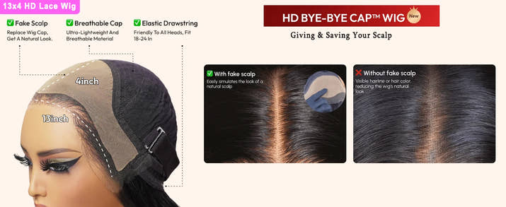 UNice 13x4 HD Real Scalp™ Wig Invisible Lace Frontal Kinky Straight Wig With Drawstring 100% Human Hair Glueless Wigs