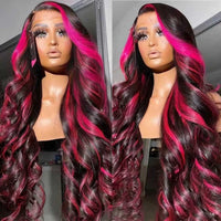 Smilegirl Purple Highlight Lace Front Wig 13x6 Human Hair Pre-plucked Hairline 36 38inches Brazilian HD Lace Frontal Human Hair Wigs 13X4 1B/Purple Curly Wavy Ombre Colored Wigs for Women