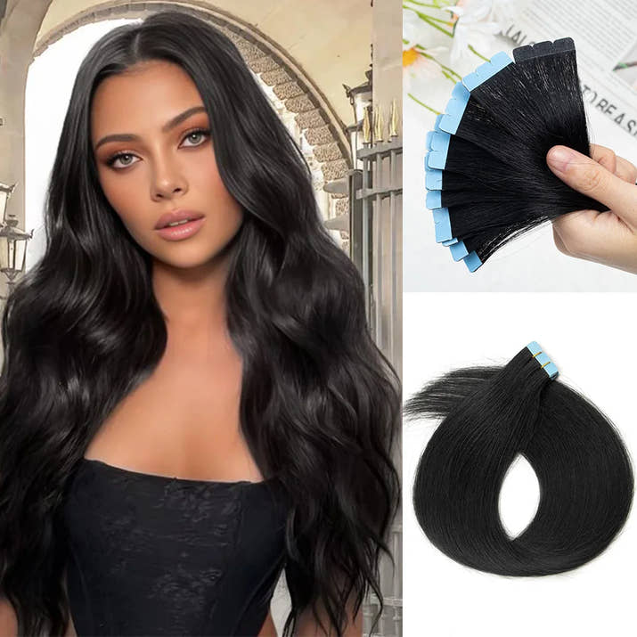 Mini Tape in Human Hair Extensions Double Side Invisible Seamless Tape in Hair 10pcs/set Natural Straight Black Brown Blonde