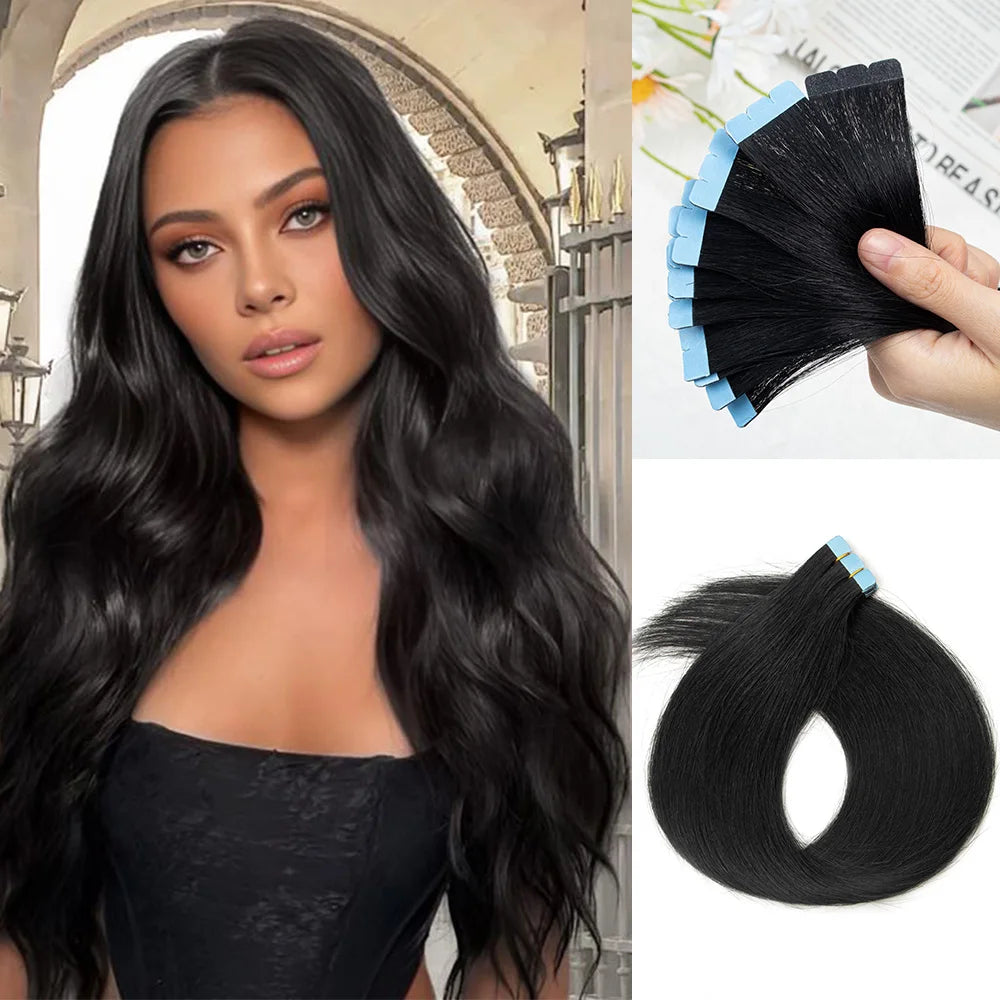 Mini Tape in Human Hair Extensions Double Side Invisible Seamless Tape in Hair 10pcs/set Natural Straight Black Brown Blonde