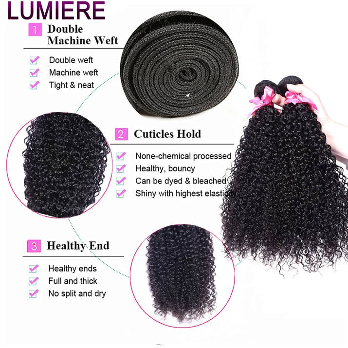 100% Virgin Afro Deep kinky Curl human hair HD Transparent Lace Front Closure with bundles
