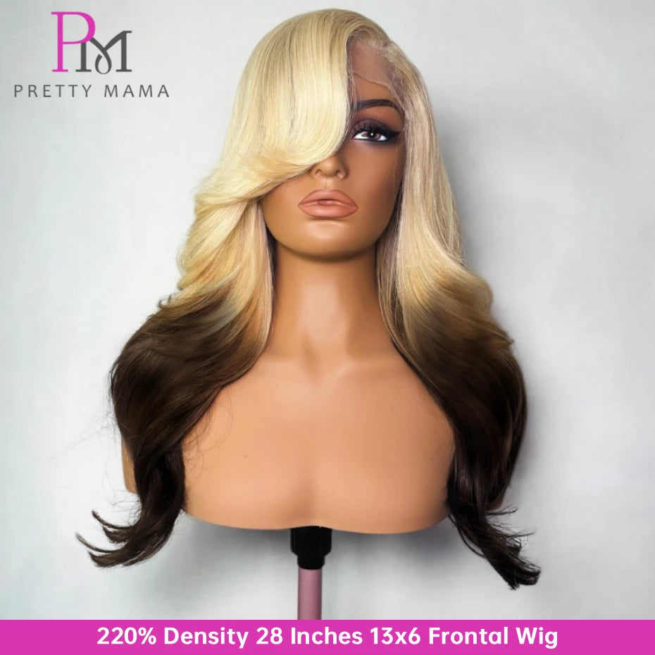 613 1B Ombre Blonde Colored Human Hair Wigs 13x4 13x6 lace Front Human Hair Wig Siamese Black Ombre Body Wave Lace Frontal Wigs