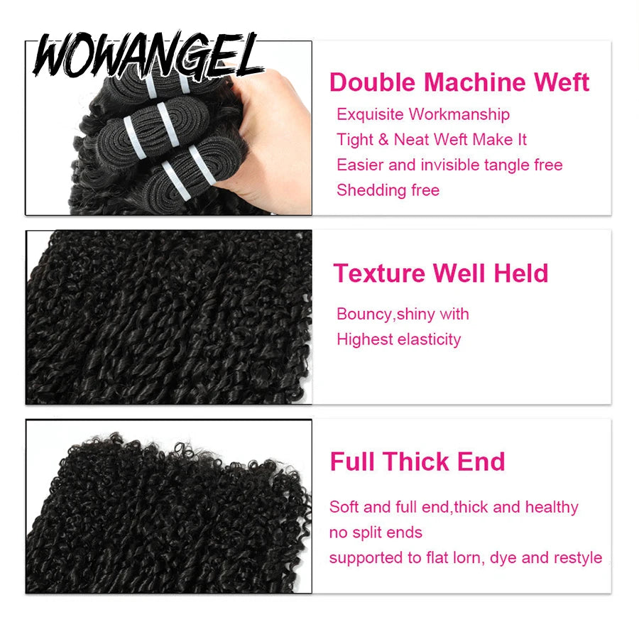 WOWANGEL Burmese Curly Human Hair Bundles Pixie Curly Bundles 100% Unprocessed Virgin Hair Extensions Ocean Spiral Curly Weft