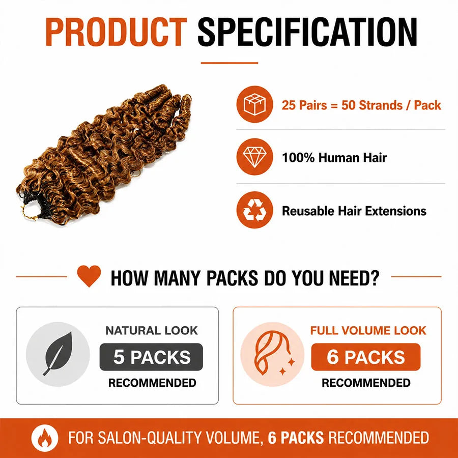Burmese Curly #30 Brown Crochet Human Hair Lightweight Knotless Feather Extensions Pre Separated Curly Hair Bundles For Women