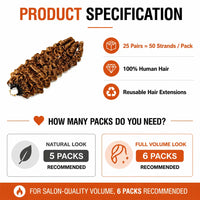 Burmese Curly #30 Brown Crochet Human Hair Lightweight Knotless Feather Extensions Pre Separated Curly Hair Bundles For Women