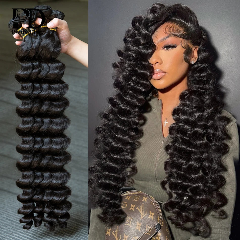 30 38 40 Inch Loose Deep Wave Double Weft Human Hair Curly Bundles Extensions Tissage Unprocessed Brazilian Hair 1 2 3 4 Weave