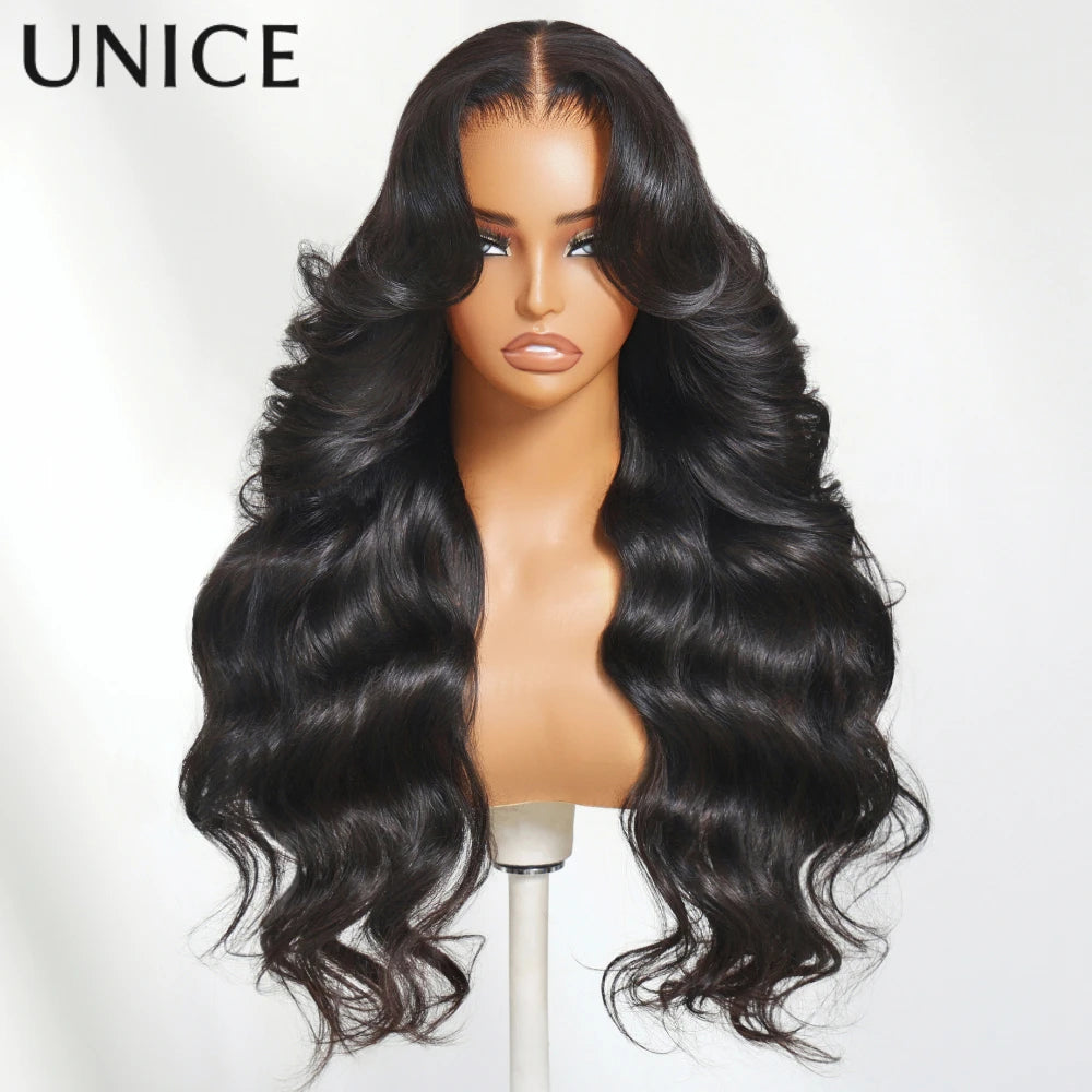 UNice 13x4 HD Real Scalp™ Wig Pull And Go Drawstring Loose Wave Human Hair Wig With Face Framing Curtain Bangs