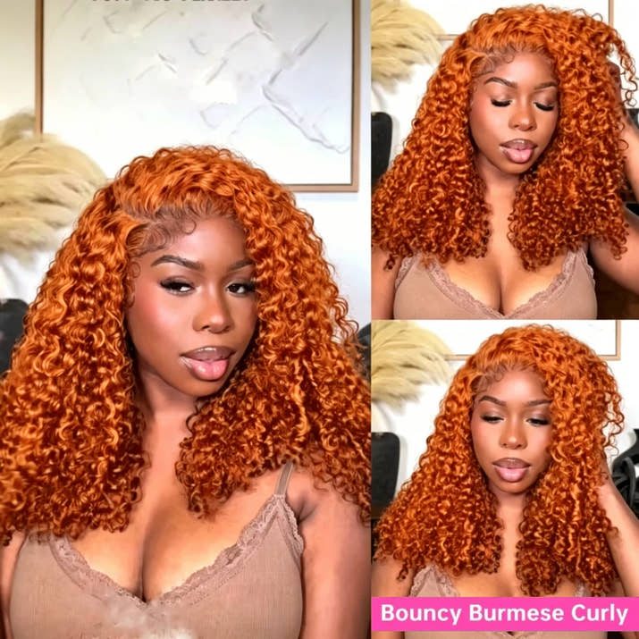Ginger Orange Burmese Curly Human Hair Wig Pre Plucked 13x6 Hd Lace Front Human Hair Wig #350 Colored Wig Human Hair 200 Density