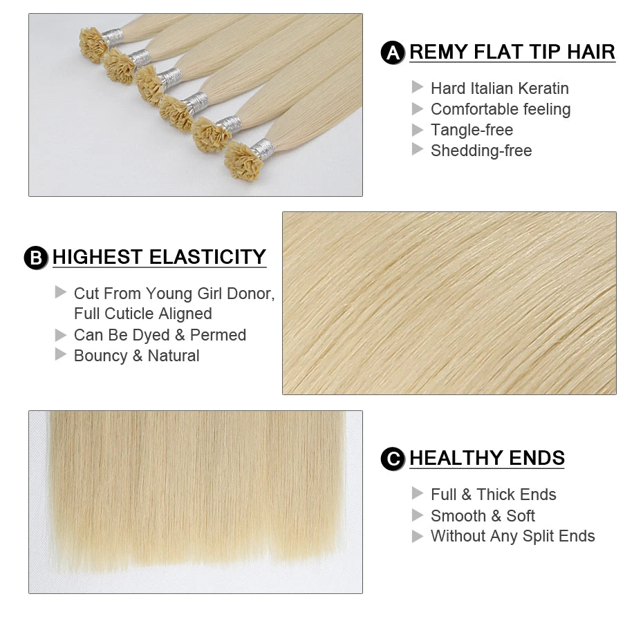 Fairy Remy Hair 0.5g/strand 12/14 inch Real Remy K Flat Tip Human Hair Extensions Silky Straight Pre Bonded Keratin Hair