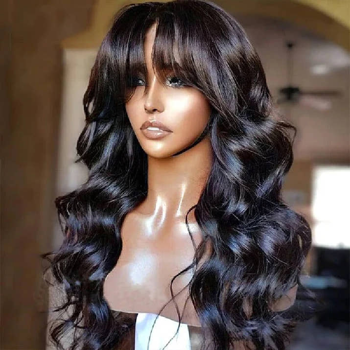 360 Full Lace Frontal Wig Fringe Body Wave Lace Front Wig Human Hair Wigs With Bangs Glueless Brazilian Wigs On Sale Clearance