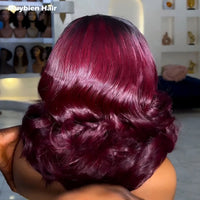 Wear and Go Glueless Bob Wig Human Hair Ombre Burgundy Loose Wave Wig Human Hair 13x4 HD Lace Front T1b/99j Bouncy Curls Wigs