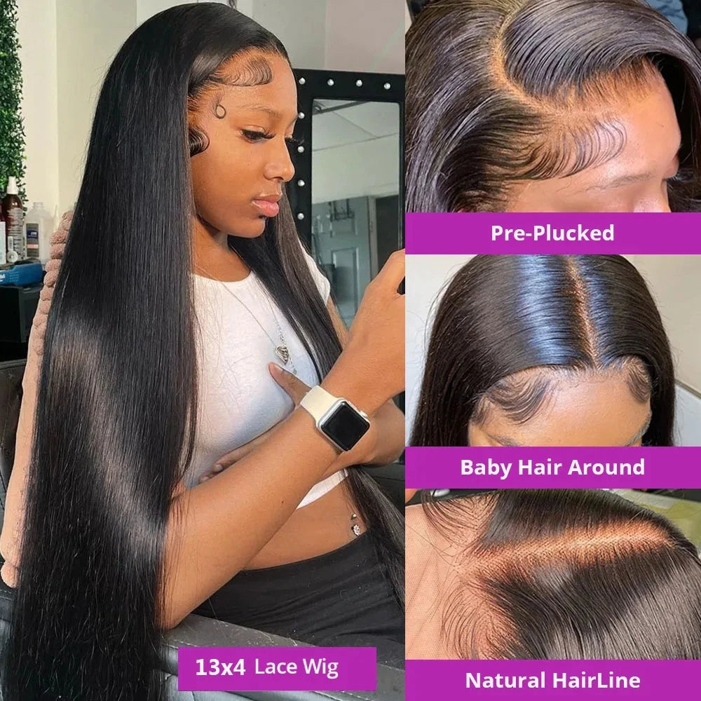 200% Straight Real Full Lace Human Hair Wig 30 40 Inch Transparent HD Lace 13x6 Lace Frontal Wigs for Women 13x4 360 Pre plucked