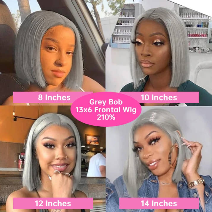 Silver Muse 210% Density 13x6 Lace Frontal Bob Wig – Ash Grey