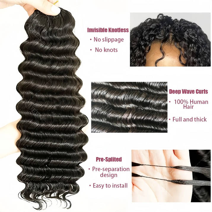 12A Deep Wave Full Head Human Crochet Hair for Black Women Extensions PreSeparated Reusable Loose Wave Feather Crochet Bulk Hair