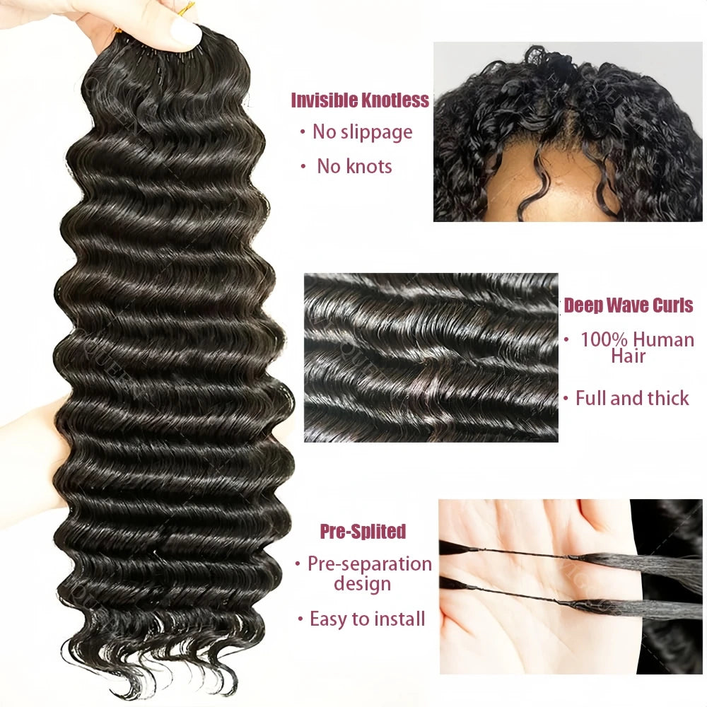 12A Deep Wave Full Head Human Crochet Hair for Black Women Extensions PreSeparated Reusable Loose Wave Feather Crochet Bulk Hair