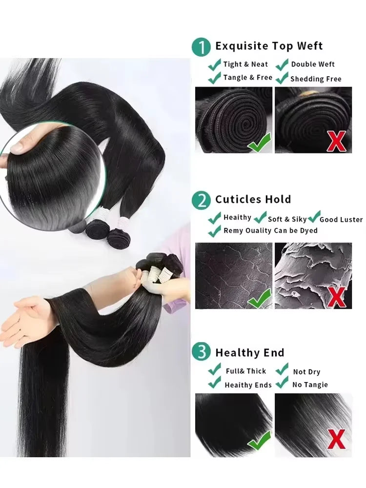 36 40 Inch Straight Human Hair Bundles 100% Human Hair Raw Virgin Unprocessed Hair Extensions Weave 3 4 Bundle Deals For Women