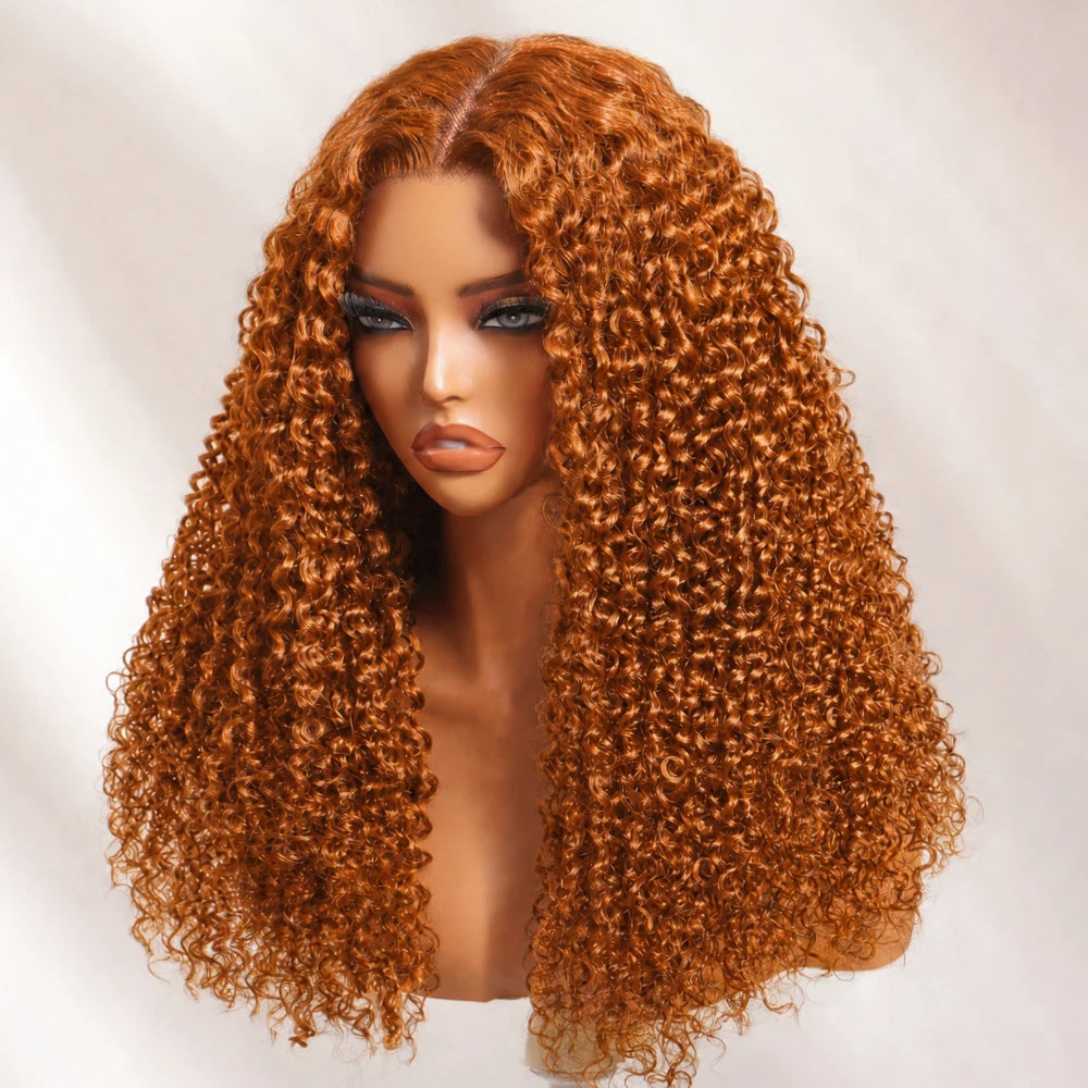 UNice Ginger Curly Wig With Drawstring Pre Cut Pre Bleached  4x2 Lace Front Human Hair Glueless Wig 150% Density