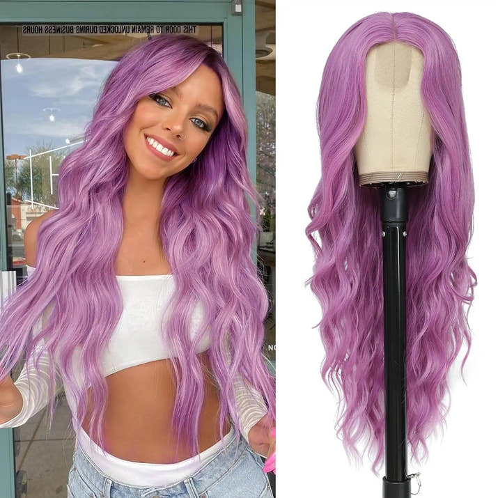 Synthetic Long Lace Wavy Wig for Women 26 Inch Middle Part Curly Natural Looking Heat Resistant Fiber for Daily Party Christmas