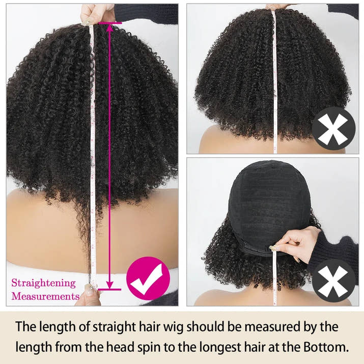 Natural Color Short Afro Kinky Curly Human Hair Wig With Bangs 200 Density NON-Lace 100% Virgin Human Hair Wigs For Black Women