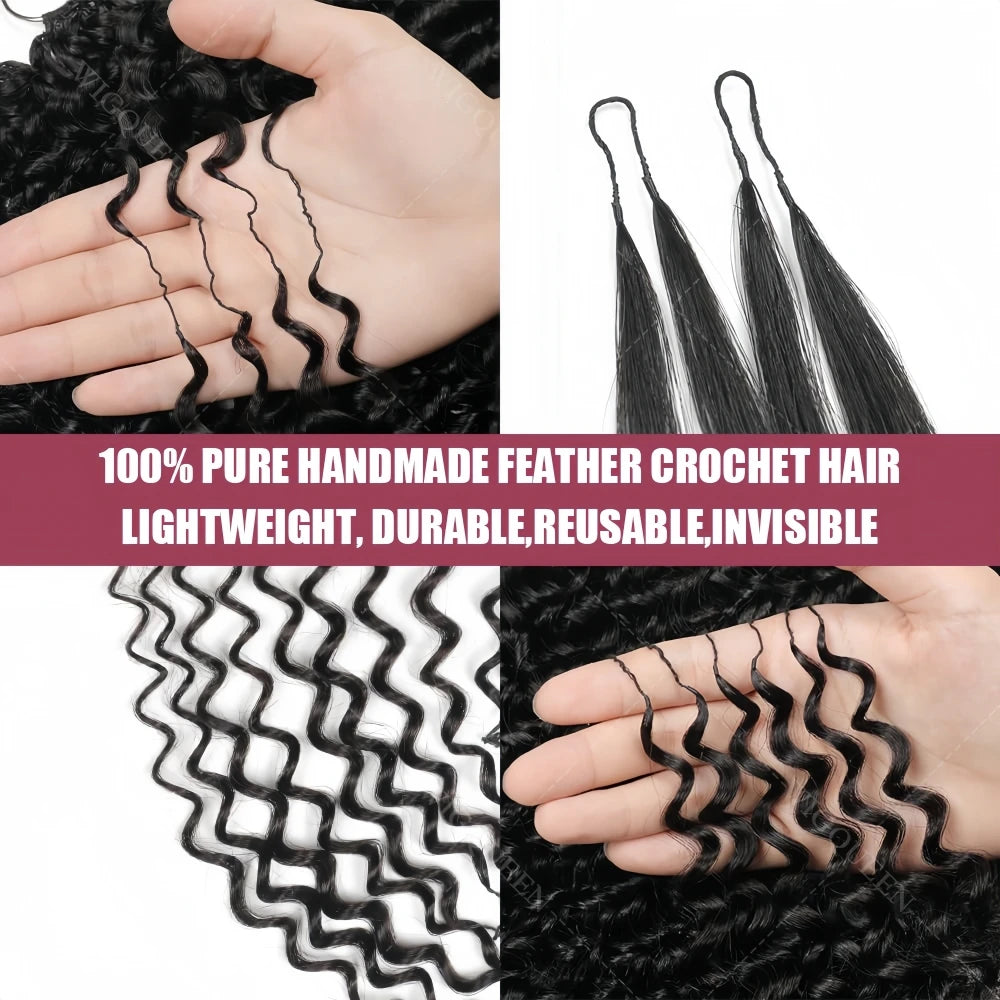 12A Deep Wave Full Head Human Crochet Hair for Black Women Extensions PreSeparated Reusable Loose Wave Feather Crochet Bulk Hair