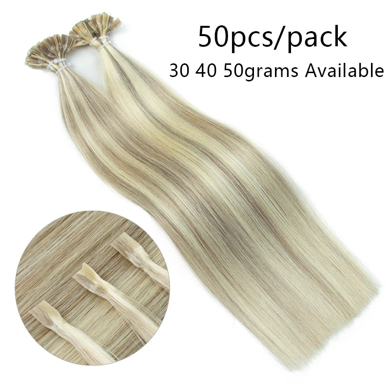 K Tip Hair Extensions Keratin Human Hair Hot Fusion Hair Extension 1cm Italy Keratin Glue Machine Remy 12-24inch 30  50G/pack