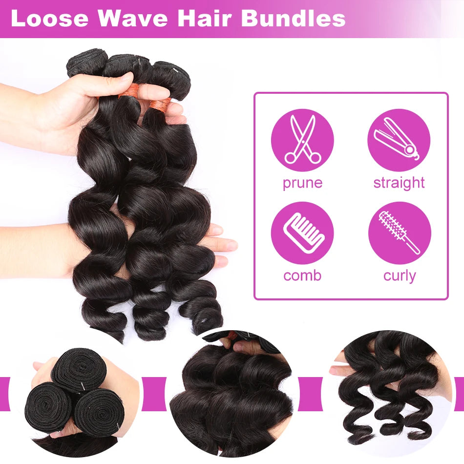 30 38 40 Inch Loose Deep Wave Double Weft Human Hair Curly Bundles Extensions Tissage Unprocessed Brazilian Hair 1 2 3 4 Weave