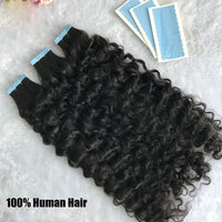 Water Wave Tape In Hair Extensions Brazilian Remy Human Hair for Black Women Natural Black Tape Ins Hair Extensions 20pc/Pack