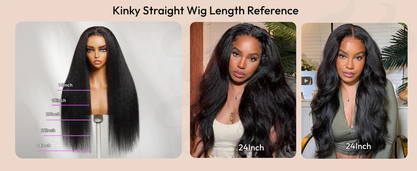 UNice 13x4 HD Real Scalp™ Wig Invisible Lace Frontal Kinky Straight Wig With Drawstring 100% Human Hair Glueless Wigs