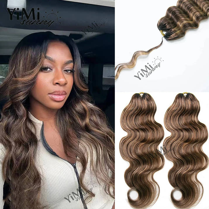 Highlight Colored Feather Crochet Human Hair Extension Highlight Honey Brown Color Body Wave Reusable Feather Crochet Human Hair