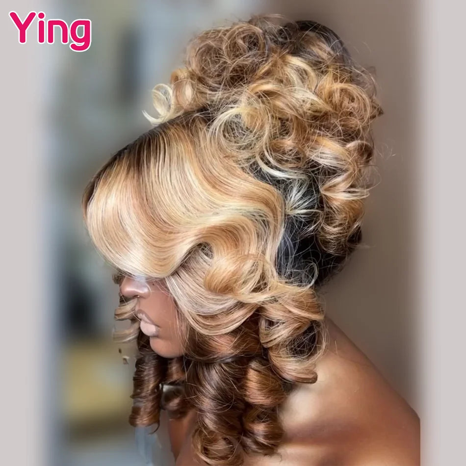 Ying Highlight Honey Blonde 180% Body Wave 13x6 Transparent Lace Front Wig 13x4 Lace Front Wig PrePlucked With Baby Hair