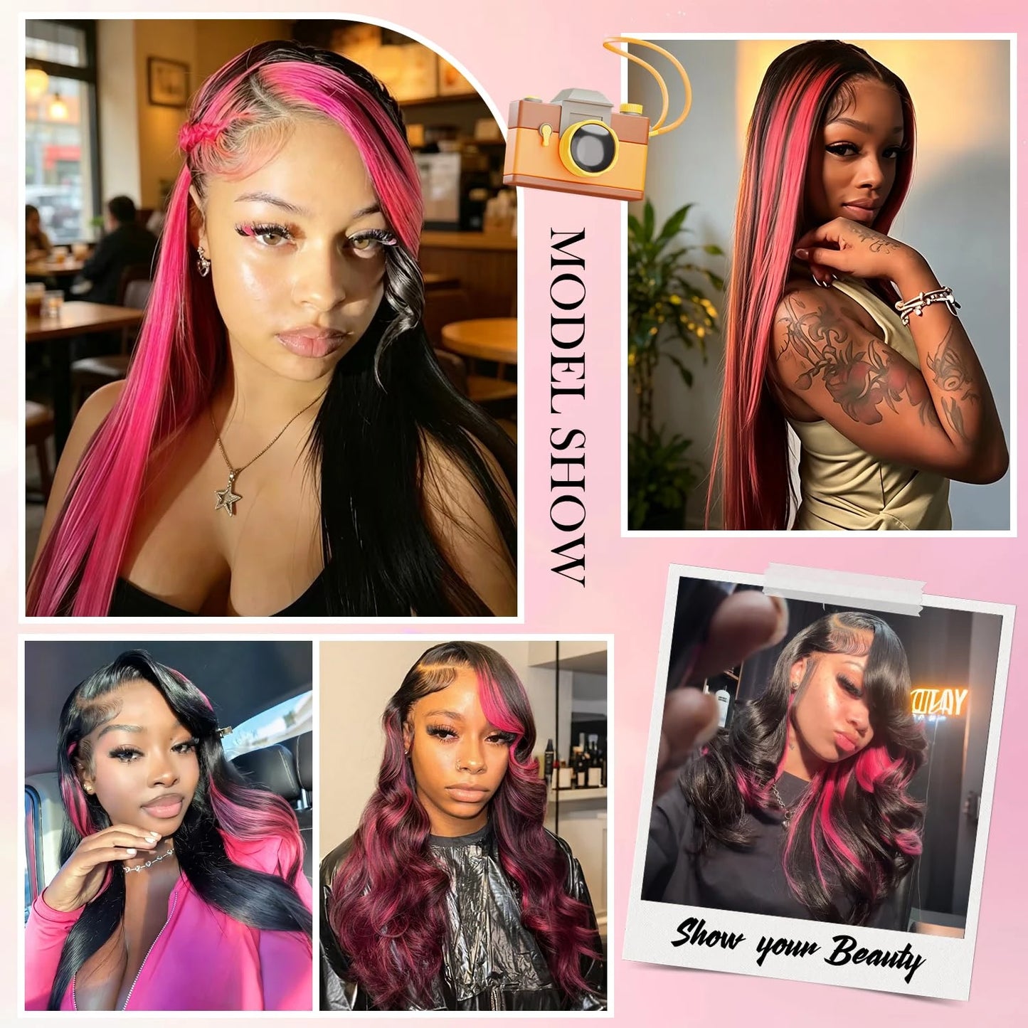 Smilegirl Purple Highlight Lace Front Wig 13x6 Human Hair Pre-plucked Hairline 36 38inches Brazilian HD Lace Frontal Human Hair Wigs 13X4 1B/Purple Curly Wavy Ombre Colored Wigs for Women