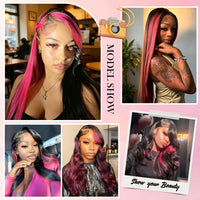 Smilegirl Purple Highlight Lace Front Wig 13x6 Human Hair Pre-plucked Hairline 36 38inches Brazilian HD Lace Frontal Human Hair Wigs 13X4 1B/Purple Curly Wavy Ombre Colored Wigs for Women