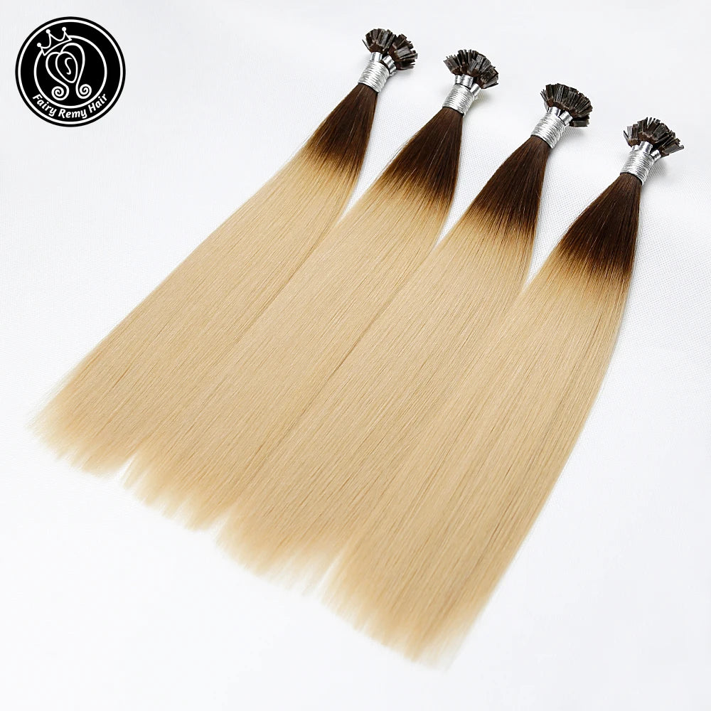 Fairy Remy Hair 0.5g/strand 12/14 inch Real Remy K Flat Tip Human Hair Extensions Silky Straight Pre Bonded Keratin Hair