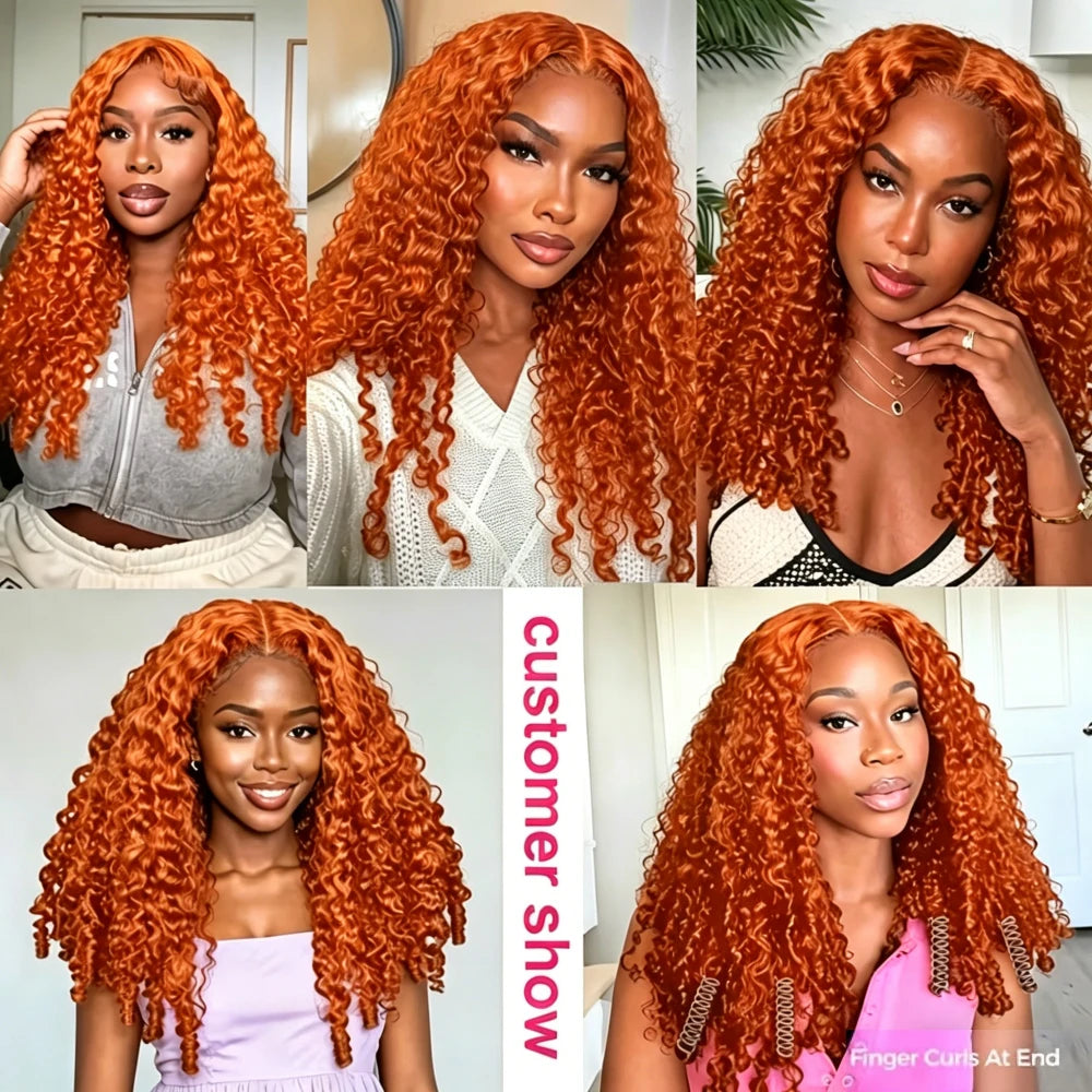 Ginger Orange Burmese Curly Human Hair Wig Pre Plucked 13x6 Hd Lace Front Human Hair Wig #350 Colored Wig Human Hair 200 Density
