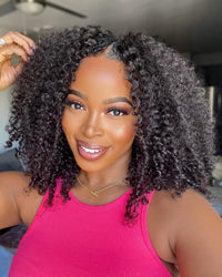 V-Part Kinky Curly Human Hair Wig