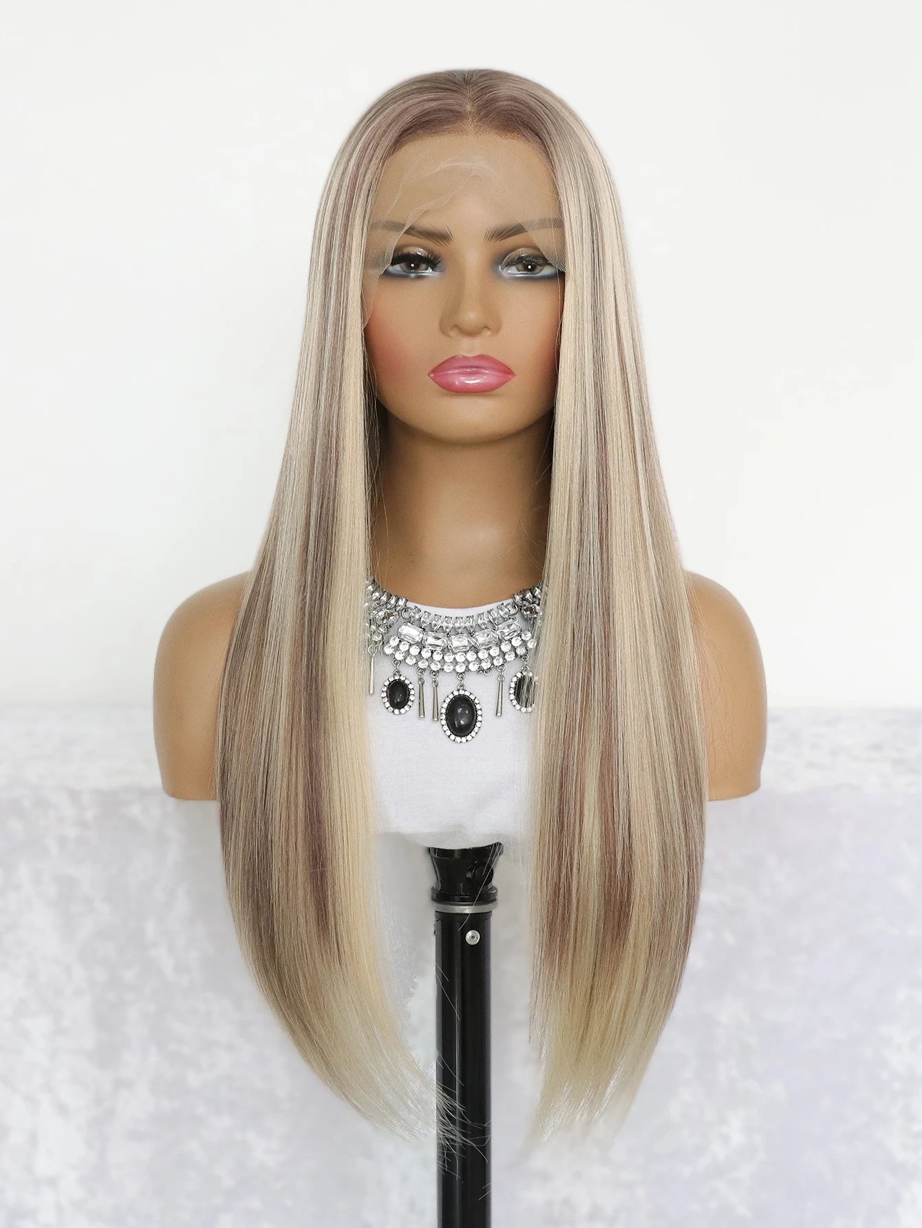 24" Blonde Highlight Straight Lace Wig