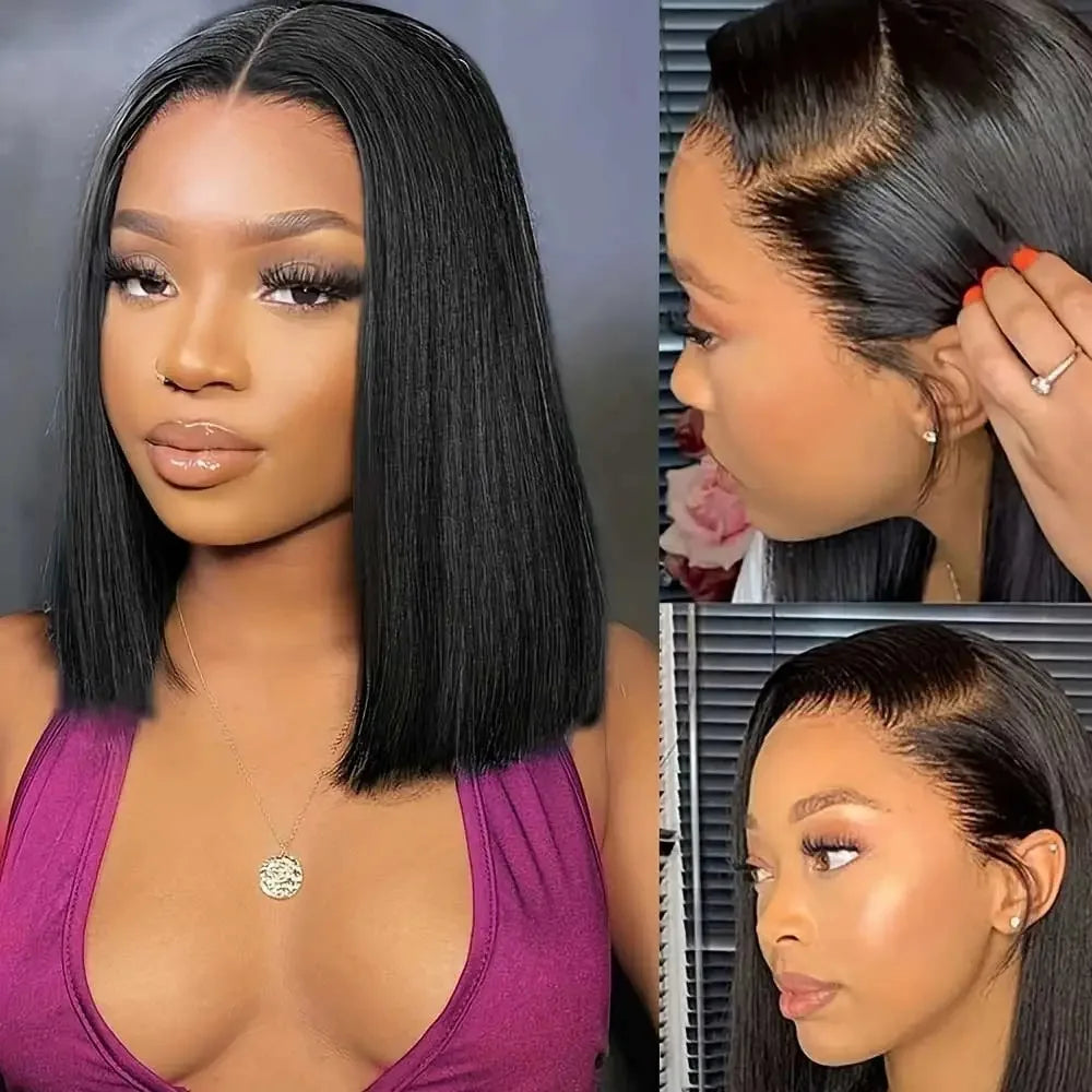 Colored Short Bob Wig Lace Front Wig Grey Pink Straight Human Hair Lace Front Wigs Dark Mint Green13x4 HD Lace Frontal Wigs