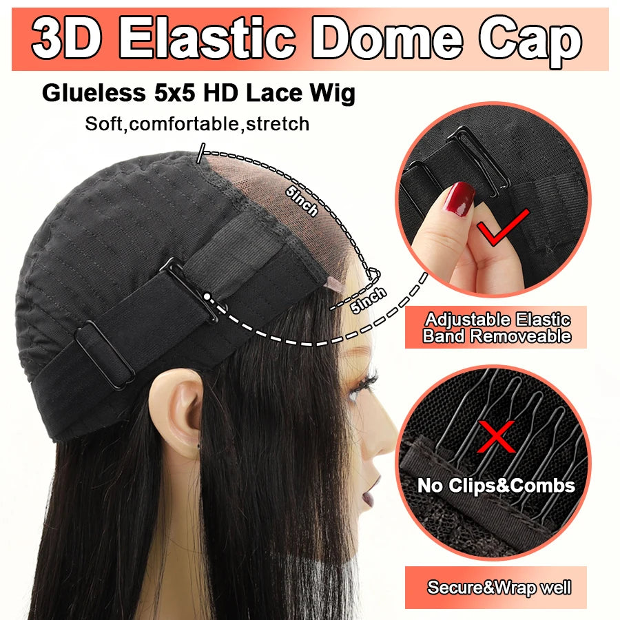 Gluless 5x5 HD Lace Closure Wigs Raw Hair Body Wave Human Hair Wigs Quick Qeave Wig Wear & Go Colored Deep Part  100% Human Hair
