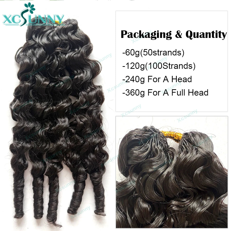 Feather Crochet Human Hair Extensions Curly Water Wave Knotless Pre-Separated Feather Crochet Human Hair With Tight Curly Ends