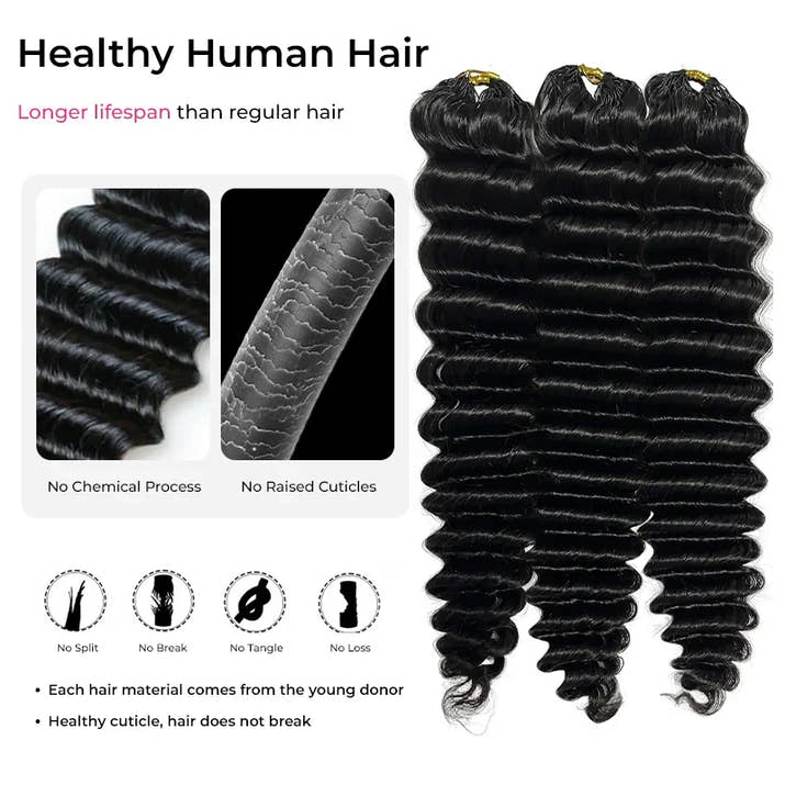 12A Deep Wave Full Head Human Crochet Hair for Black Women Extensions PreSeparated Reusable Loose Wave Feather Crochet Bulk Hair