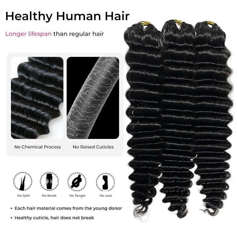 12A Deep Wave Full Head Human Crochet Hair for Black Women Extensions PreSeparated Reusable Loose Wave Feather Crochet Bulk Hair