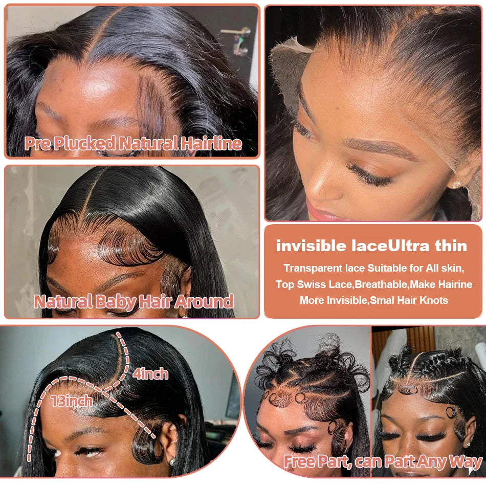 Bone Straight 13x6 HD Lace Frontal Wig 5x5 Closure Glueless Wig 100% Human Hair 30 40 Inch 13x4 Transparent Lace Pre Plucked Wig