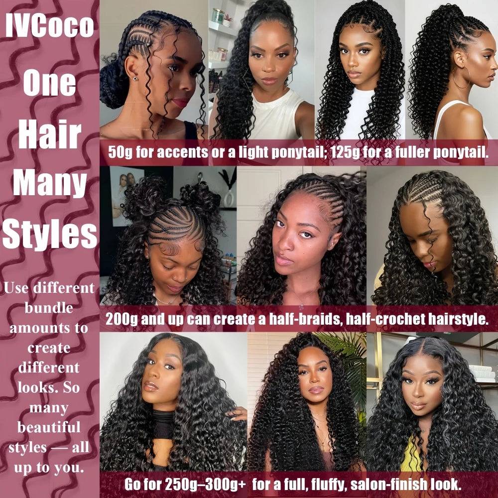 12A Deep Wave Full Head Human Crochet Hair for Black Women Extensions PreSeparated Reusable Loose Wave Feather Crochet Bulk Hair