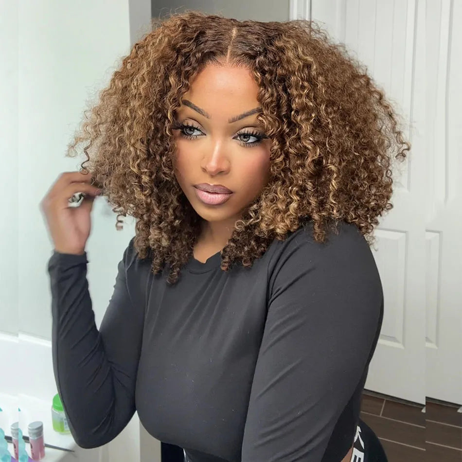 10A 6x5 Glueless Lace Wigs Colored Human Hair Wigs Ready To Wear And Go Short Kinky Curly Ombre Brown Highlights Blonde Wigs