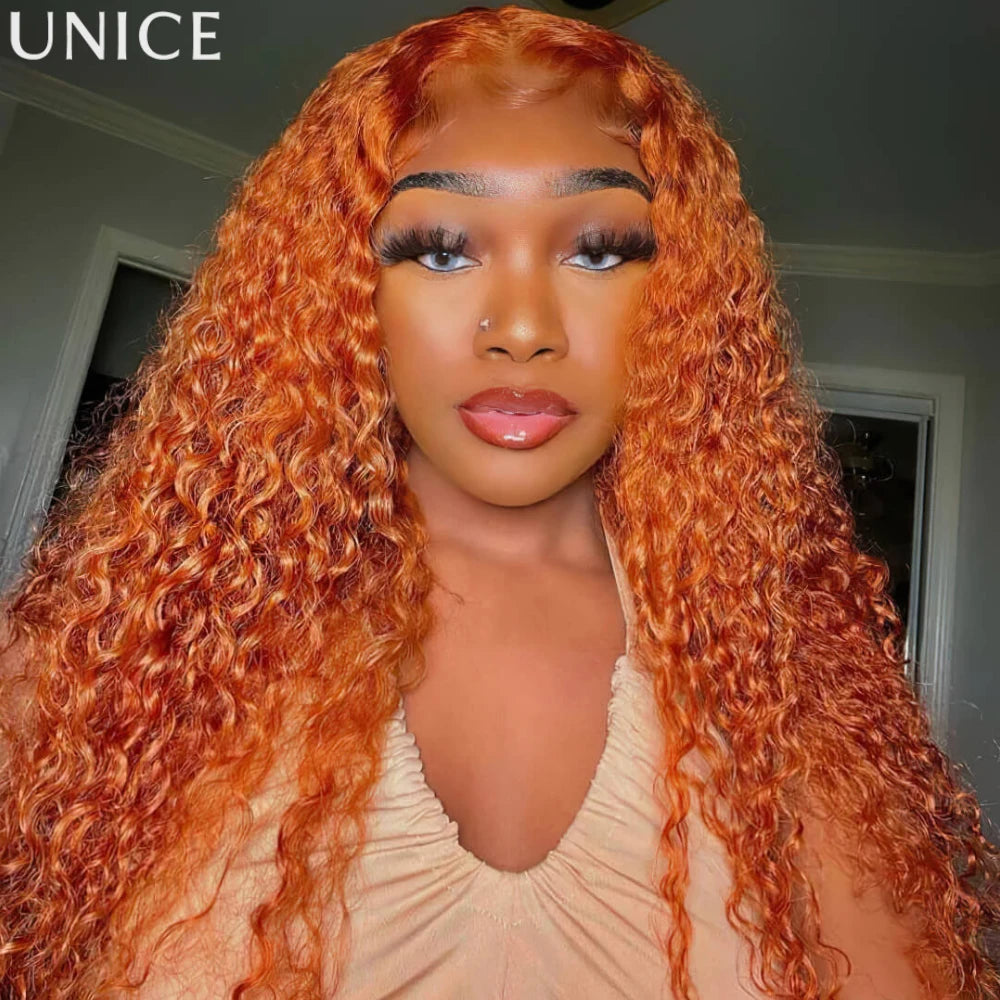 UNice Ginger Curly Wig With Drawstring Pre Cut Pre Bleached  4x2 Lace Front Human Hair Glueless Wig 150% Density